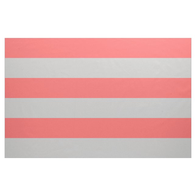 Coral and Gray Wide Stripes Large Scale Fabric (Yard)