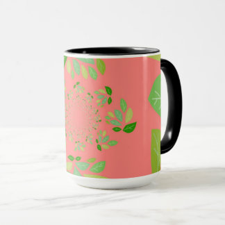 Coral and Green Leaf Design Mug