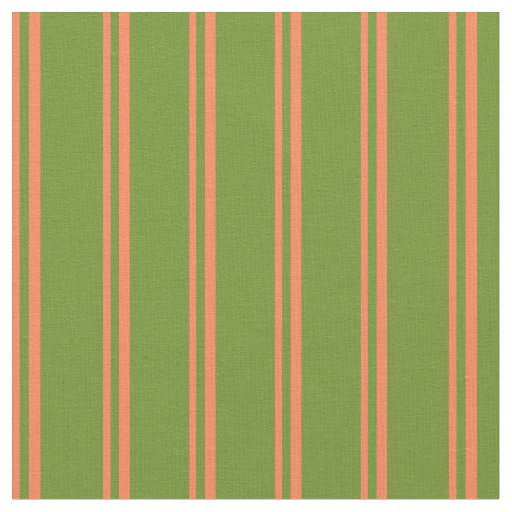 Coral and Green Lined Pattern Fabric