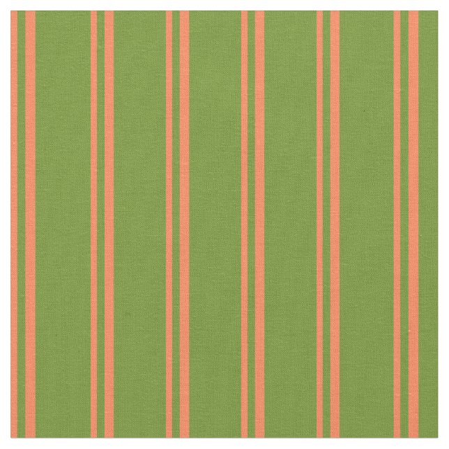 Coral and Green Lined Pattern Fabric (Close Up)