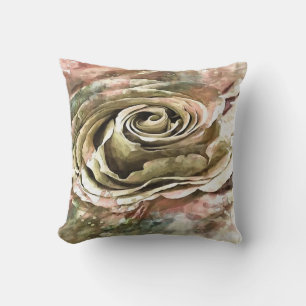Coral and Grey Artistic Romantic Rose Throw Pillow