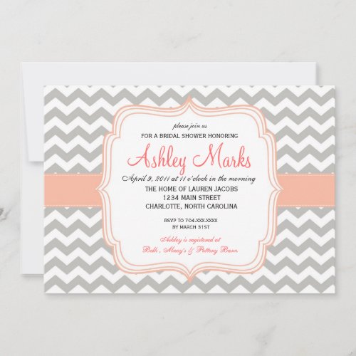 Coral and Grey Chevron Invitation