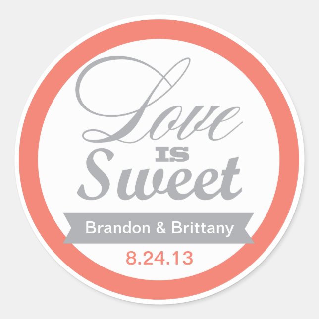 Coral and Grey Favor Stickers (Front)