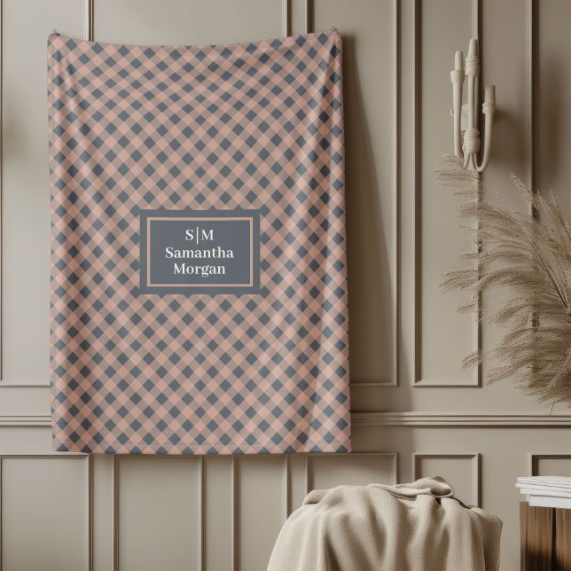 Coral and Grey Plaid Blanket Elegant Custom Name (Coral and Grey Plaid Blanket Elegant Custom Name)