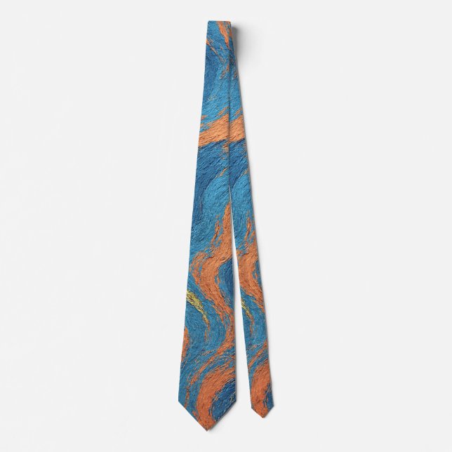 coral and indigo waves neck tie (Front)