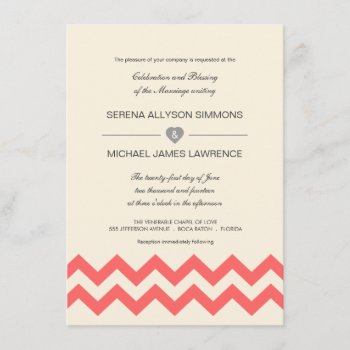Coral And Ivory Chevron Wedding Invitations by decor_de_vous at Zazzle