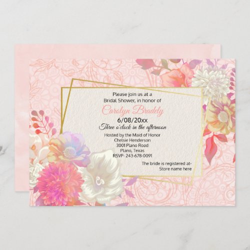 Coral and Ivory Floral Bridal Shower Invitation