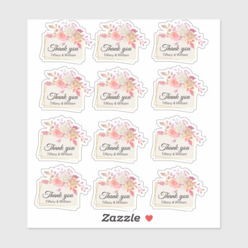 Coral and Ivory Floral Frame Wedding Thank You Set Sticker