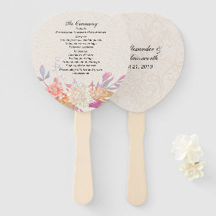 Coral and Ivory Floral Wedding Program Hand Fan