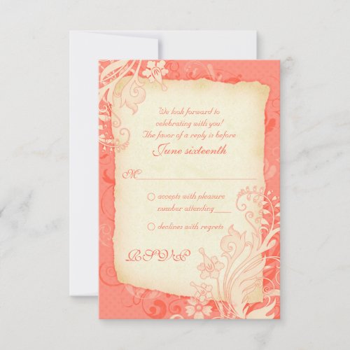 Coral and Ivory Floral Wedding Reply Card