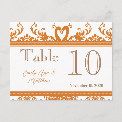 Coral and Ivory Swan Damask Table Number