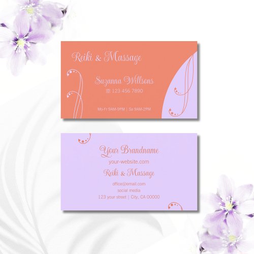 Coral and Lavender Ornamental Squiggled Ornate Business Card