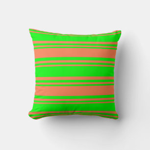 Coral and Lime Colored Stripes/Lines Pattern Throw Pillow