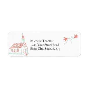 Coral and Mint Chapel Wedding Label