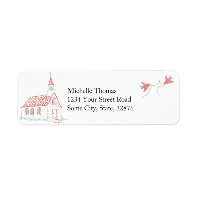 Coral and Mint Chapel Wedding Label (Front)