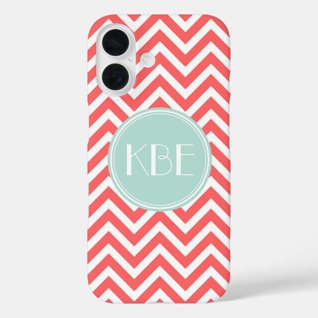 Coral and Mint Chevron Custom Monogram Case-Mate iPhone Case (Back)