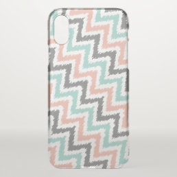 Coral and Mint Diagonal Zigzag Ikat Pattern iPhone X Case