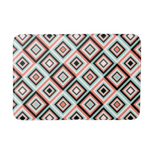 Coral and Mint Diamond Pattern Bath Mat