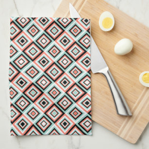 Coral and Mint Diamond Pattern Kitchen Towel