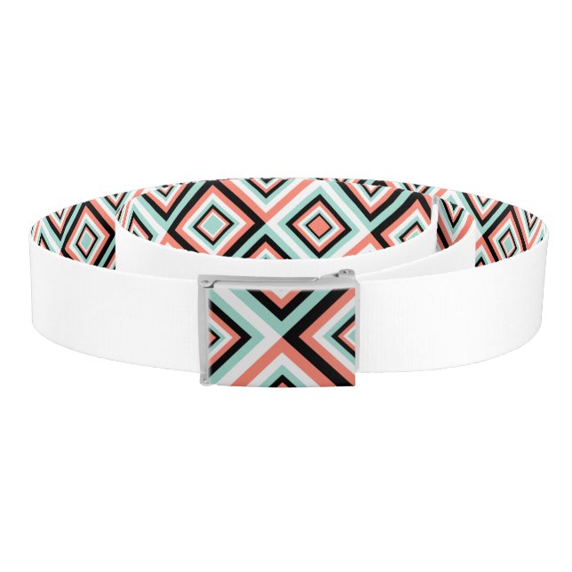 Coral and Mint Diamond Pattern Reversible Belt (Coil)