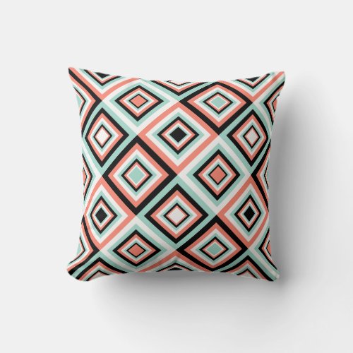 Coral and Mint Diamond Pattern Throw Pillow