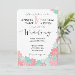 Coral and Mint Flower Wedding Invitation | Zazzle