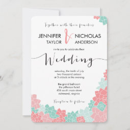Coral and Mint Flower Wedding Invitation | Zazzle