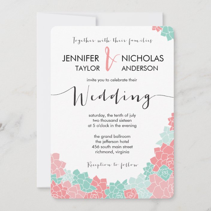 Coral and Mint Flower Wedding Invitation | Zazzle.com