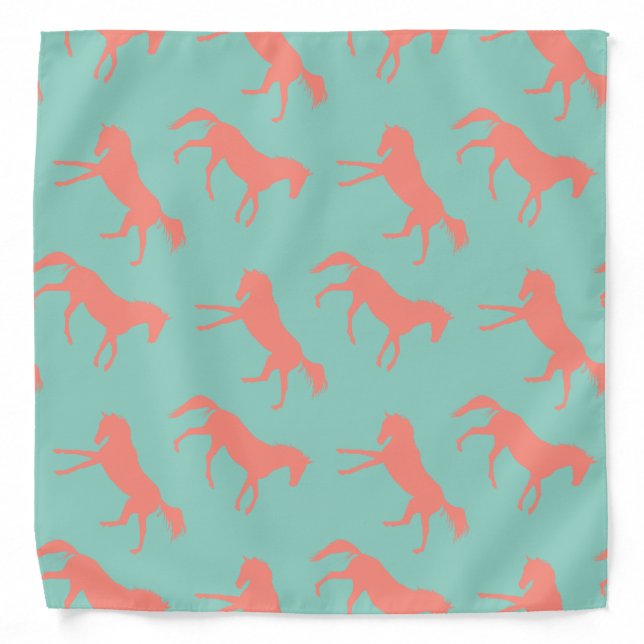 Coral and Mint Galloping Horses Pattern Bandana (Front)
