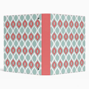 Coral And Mint Geometric Ikat Tribal Print Pattern 3 Ring Binder by SharonaCreations at Zazzle