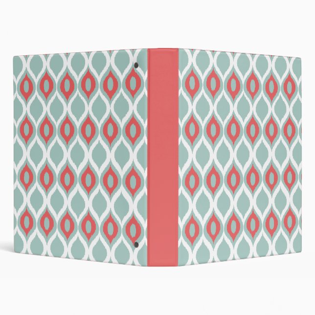 Coral and Mint Geometric Ikat Tribal Print Pattern 3 Ring Binder (Background)