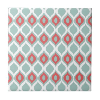 Coral And Mint Geometric Ikat Tribal Print Pattern Ceramic Tile by SharonaCreations at Zazzle