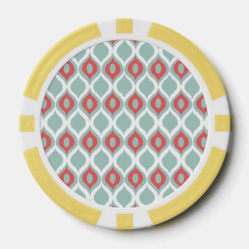 Coral And Mint Geometric Ikat Tribal Print Pattern Poker Chips by SharonaCreations at Zazzle