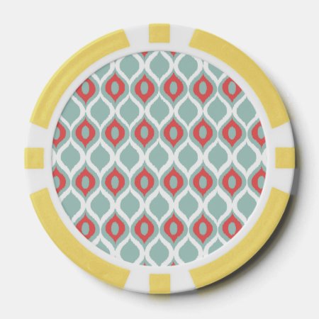 Coral And Mint Geometric Ikat Tribal Print Pattern Poker Chips