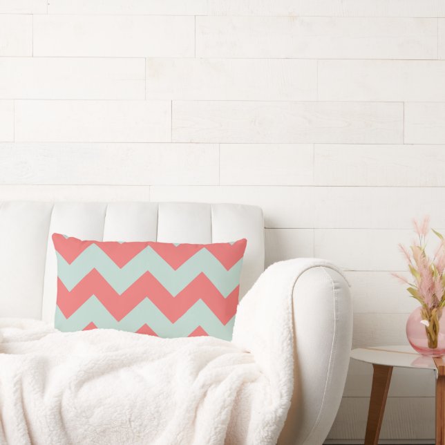 Coral and Mint Green Chevron Pillow Zazzle