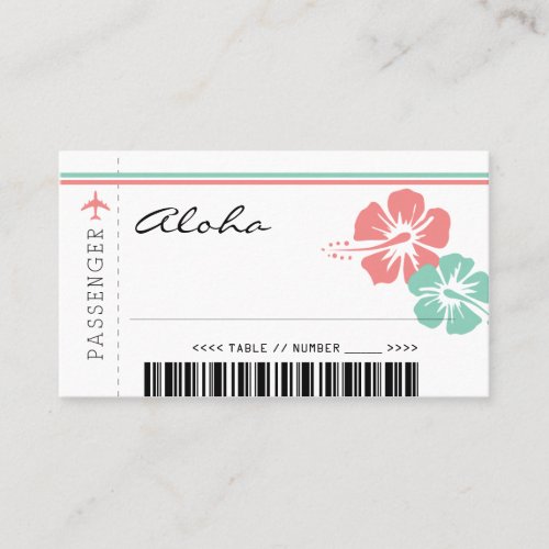 Coral and Mint Green Hibiscus Flowers Seating Card
