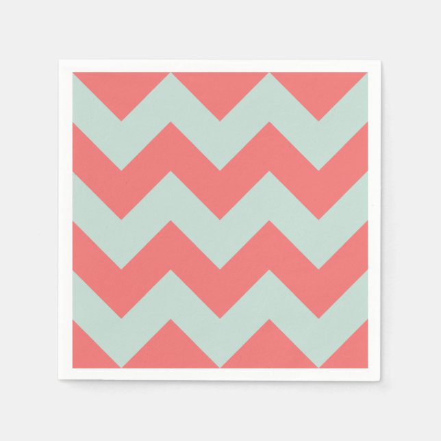 Coral and Mint Green Modern Chevron Napkins (Front)