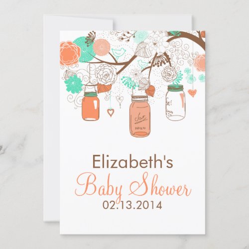 Coral &amp; Aqua Mason Jars Baby Shower Invitation