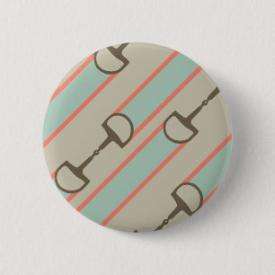 Coral and Mint Horse Bit Ribbon Pattern Pinback Button