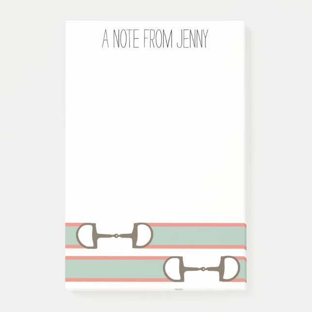 Coral and Mint Horse Bit Ribbon Pattern Post-it Notes (Front)