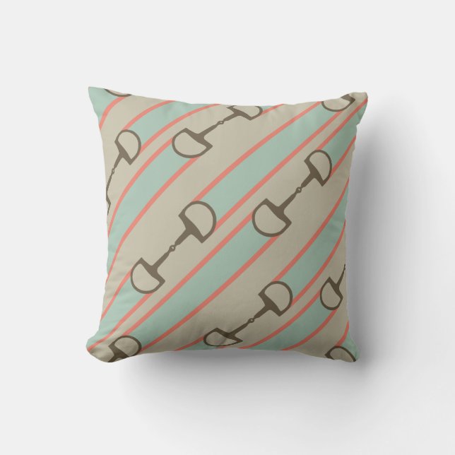 Coral and Mint Horse Bit Ribbon Pattern Throw Pillow (Front)