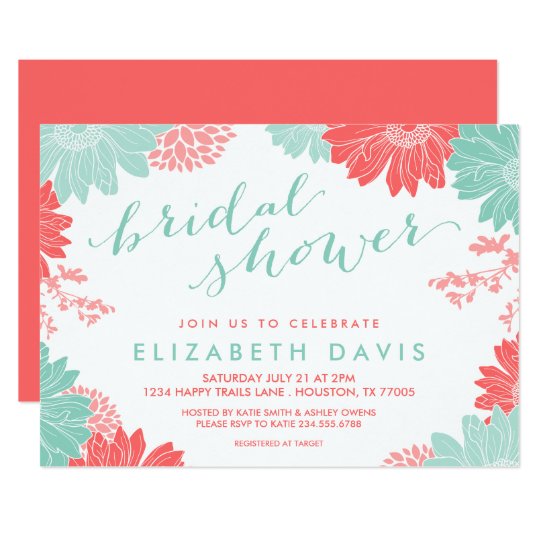 Mint And Coral Bridal Shower Invitations 5
