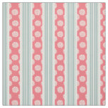 Coral and Mint Peonies and Stripes Fabric