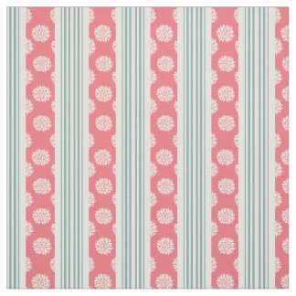 Coral and Mint Peonies and Stripes Fabric