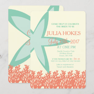 Coral and Mint Starfish Bridal Shower Invitation