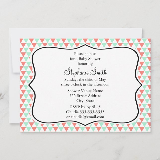 Coral and Mint Triangle Pattern Baby Shower Invitation (Front)