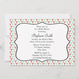 Coral and Mint Triangle Pattern Baby Shower Invitation