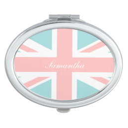 Coral and Mint Union Jack Flag Personalized Makeup Mirror