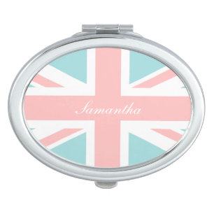 Coral and Mint Union Jack Flag Personalized Makeup Mirror