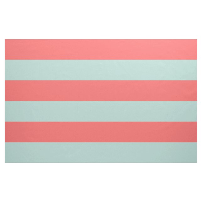 Coral and Mint Wide Stripes Large Scale Fabric (Yard)